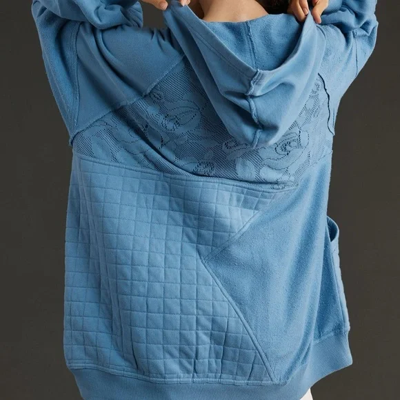 NWT Pilcro from Anthropologie Mixed Print Zip Up Hooded Sweatshirt - Picture 2 of 6